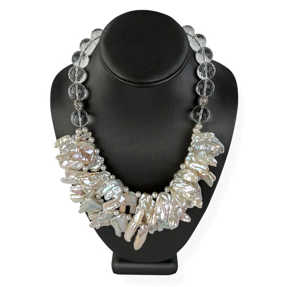 Keshi Pearl Necklace Iridescent Luster Irregular Shape Round Faceted Glass Beads - Picture 4 of 12